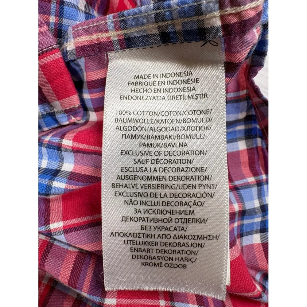 Ralph Lauren Kids Boys Red Blue Plaid Cotton Button Down Shirt Large 14-16 Pony